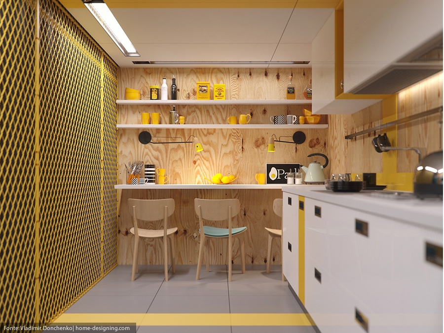 Decoração de cozinha industrial amarela